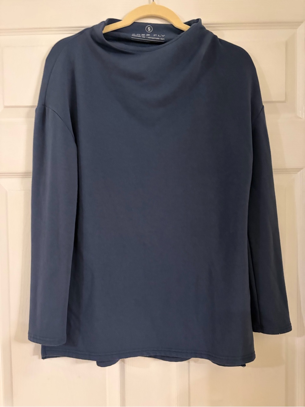 Women's Bamboo Thermal Fleece Mockneck  pullover sweatshirt women’s small blue